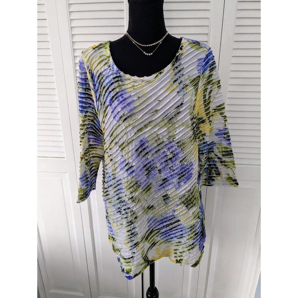 Susan Graver Tunic Top Womens XL Purple Yellow Watercolor Abstract Art To Wear - Picture 1 of 9